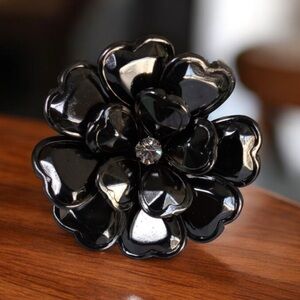 Minicci Glossy Black Heart Stretchy Ring Multi Size
